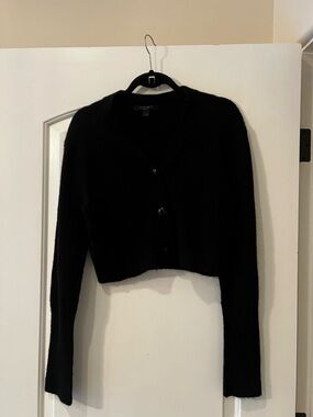 AllSaints Black Cropped V-Neck Cardigan